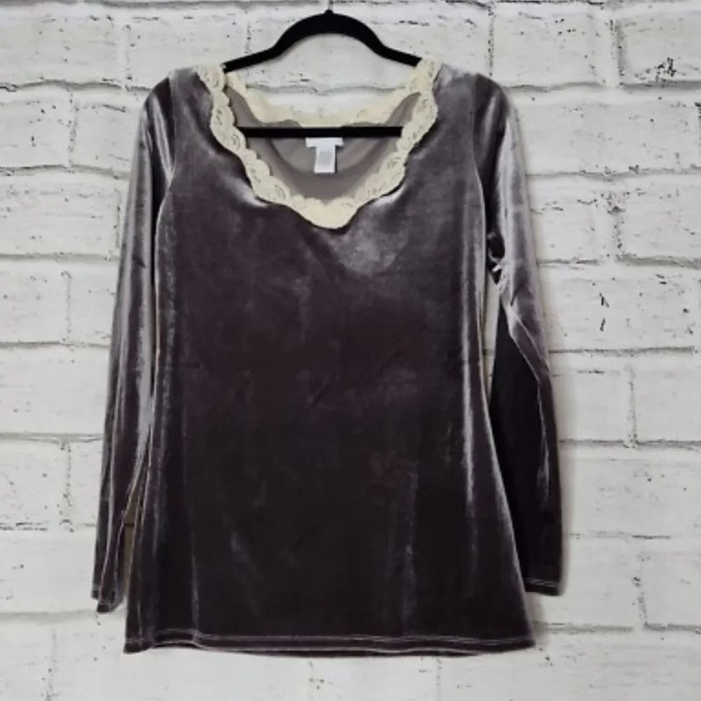 Soft Surroundings Velvet Blouse with Cream Lace